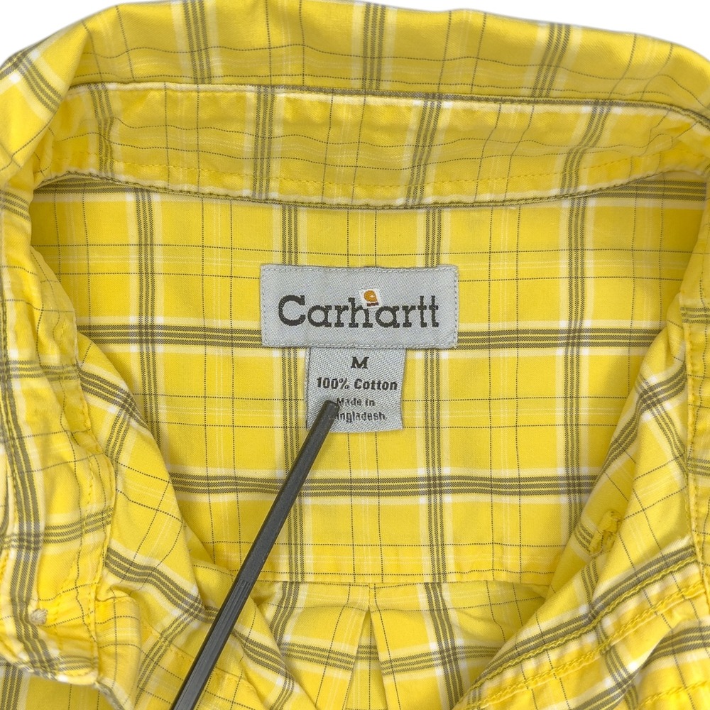 Carhartt Mens Medium Yellow Check Plaid Short Sleeve Casual Button Up Shirt S136 - Picture 3 of 7